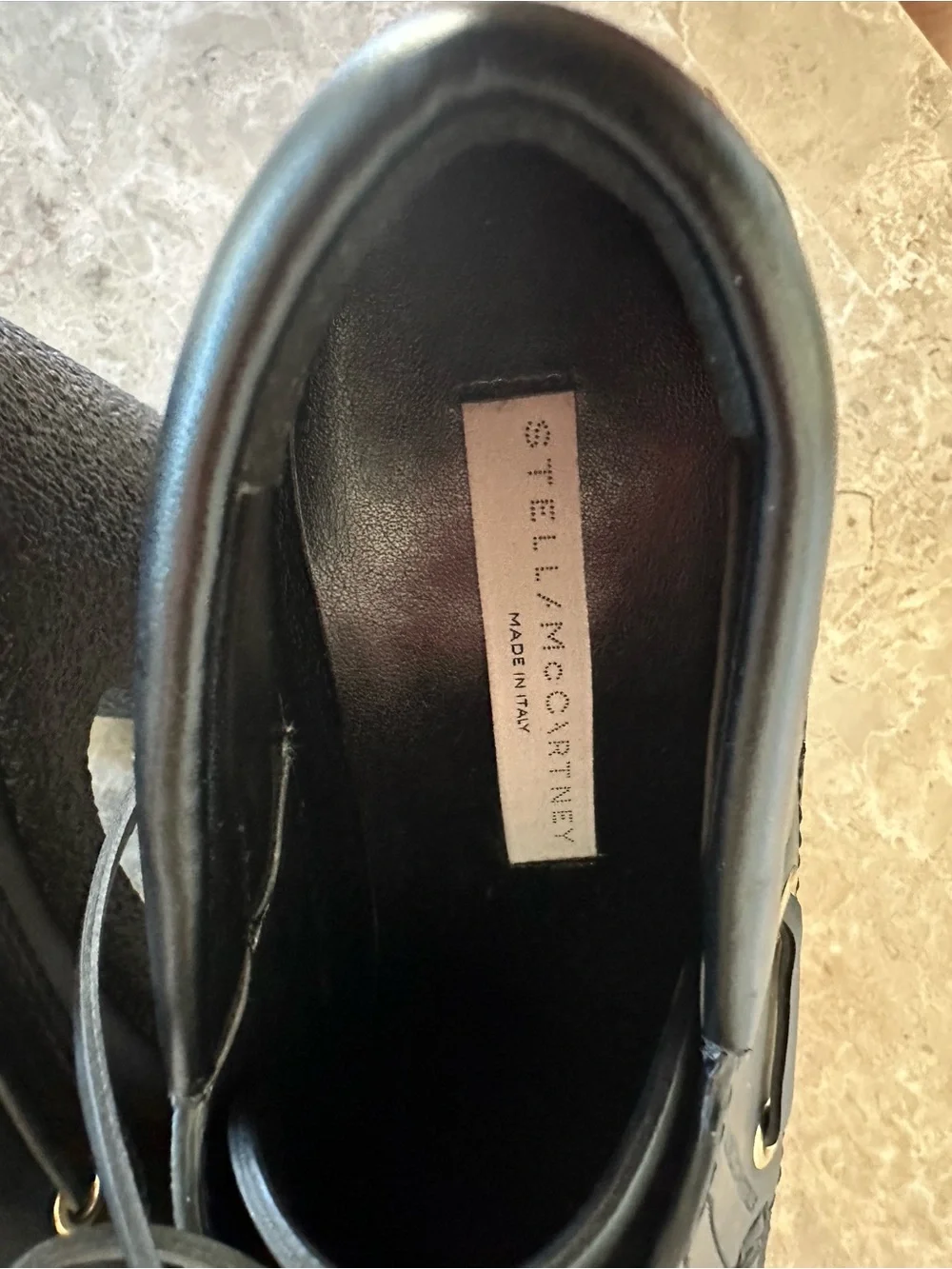 Stella McCartney Black Platform Lace-Up Shoes with Gold Eyelets Size EU 38/ US 8